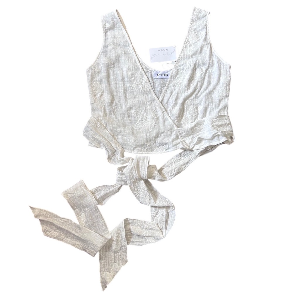 NWT Line & Dot White Floral Jacquard Wrap Crop Top Womens Size Medium LT1990A